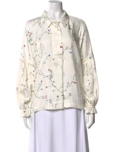Pre-owned Munthe Silk Floral Print Blouse In Neutrals/white