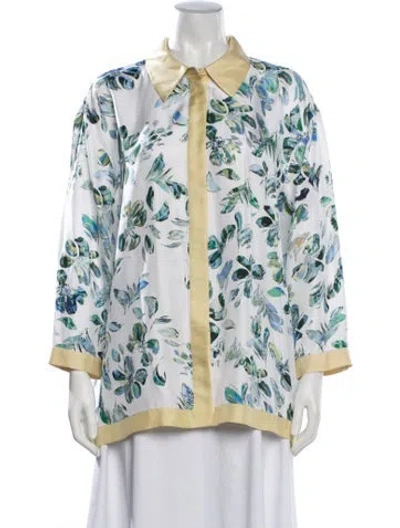 Pre-owned Munthe Silk Floral Print Blouse In White