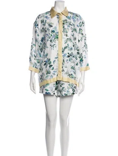 Pre-owned Munthe Silk Floral Print Short Set In White