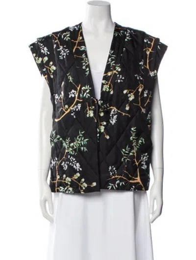 Pre-owned Munthe Silk Floral Print Vest In Black