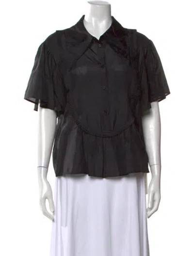Pre-owned Munthe Silk Short Sleeve Button-up Top In Black