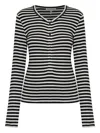 Munthe Striped Knit Top With Half-button Placket And Fitted Silhouette In Black