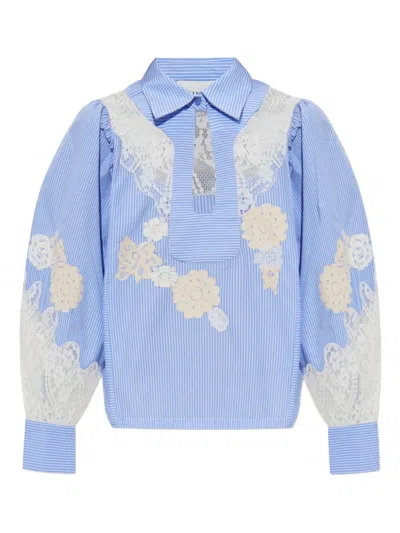 Munthe Striped Lace-embellished Blouse In Blue