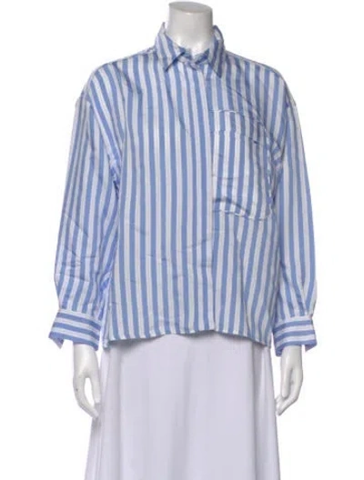 Pre-owned Munthe Striped Long Sleeve Blouse In Blue