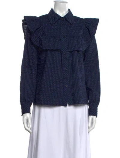 Pre-owned Munthe Striped Long Sleeve Blouse In Blue