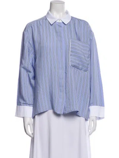 Pre-owned Munthe Striped Long Sleeve Button-up Top In Blue