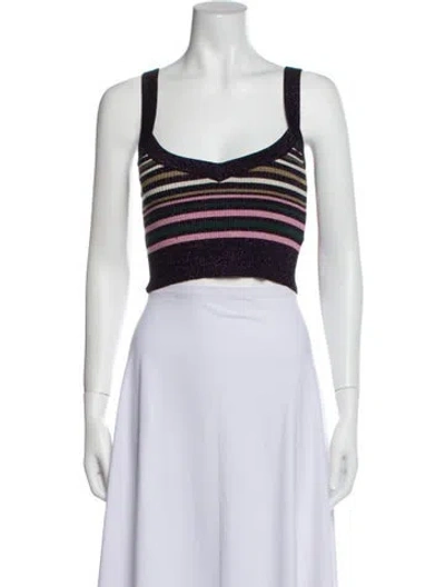 Pre-owned Munthe Striped Scoop Neck Crop Top In Black