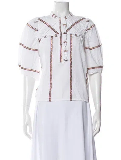Pre-owned Munthe Striped Short Sleeve Blouse In White