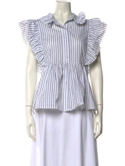 Pre-owned Munthe Striped Short Sleeve Button-up Top In White
