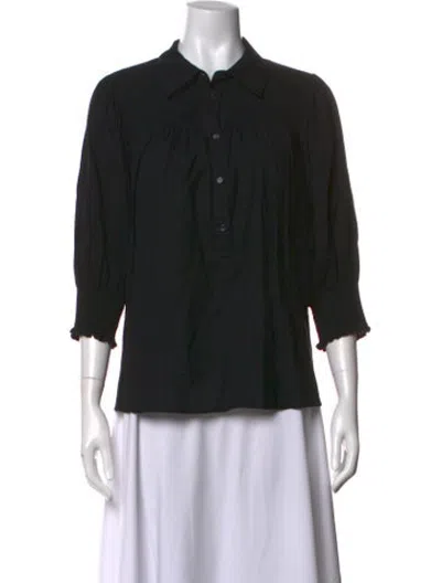 Pre-owned Munthe Three-quarter Sleeve Button-up Top In Black