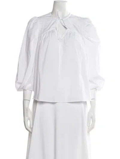 Pre-owned Munthe Tie Neck Three-quarter Sleeve Blouse In White