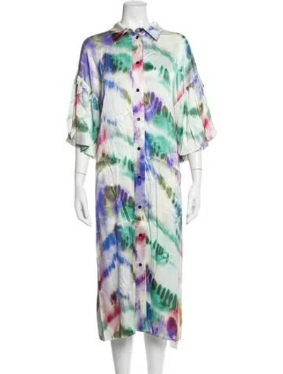 Pre-owned Munthe Tie-dye Print Long Dress In Green