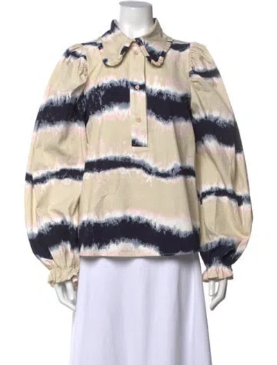 Pre-owned Munthe Tie-dye Print Long Sleeve Blouse In Green