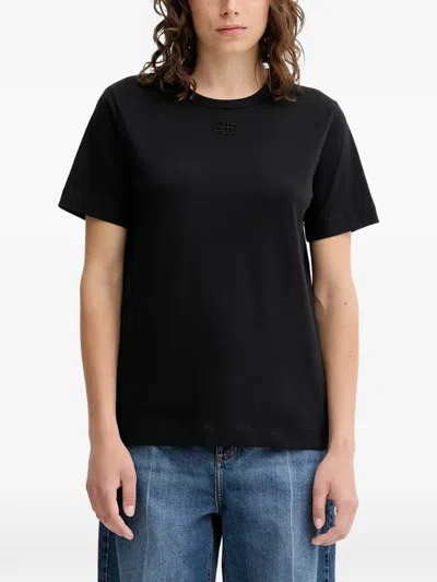 Munthe Tylie Embroidered-detail Cotton T-shirt In Black