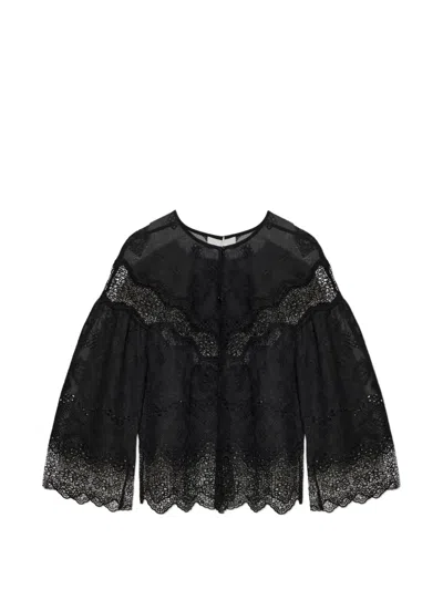Munthe Valiance Lace-panelled Embroidered Blouse In Black