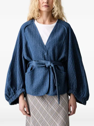 Munthe Vidya Belted Balloon-sleeve Jacket In Blue