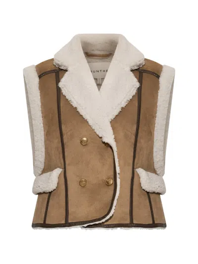 Munthe Vigor Shearling-trim Double-breasted Waistcoat In Brown