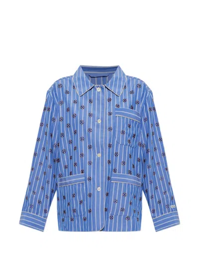 Munthe Vintager Bead-embellished Striped Shirt In Blue