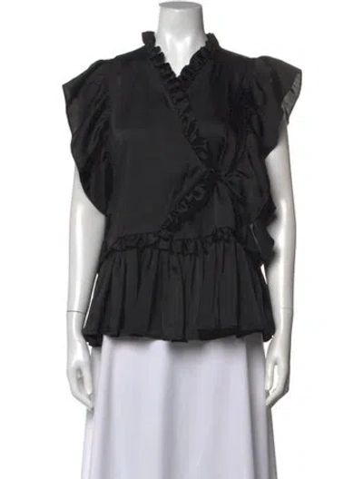 Pre-owned Munthe V-neck Short Sleeve Top In Black