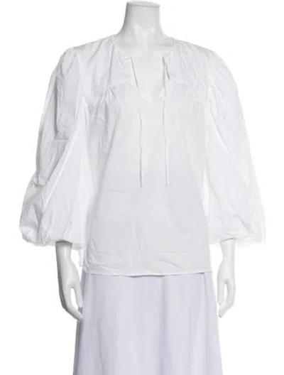 Pre-owned Munthe V-neck Three-quarter Sleeve Top In White