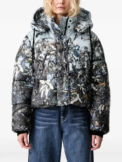 Munthe Vuba Abstract-print Puffer Jacket In Black