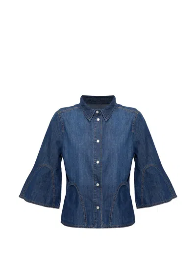 Munthe Vunna Flared-sleeve Denim Shirt In Blue
