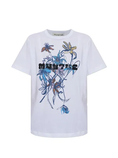 Munthe Vuranus Floral-print Logo-print Top In White