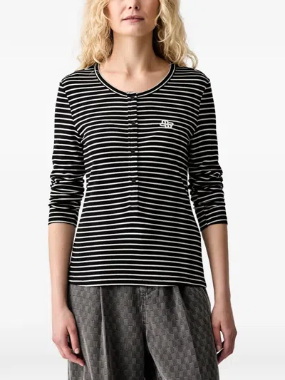 Munthe Vuzza Striped Logo-embroidered T-shirt In Black