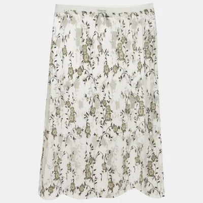 Pre-owned Munthe White Floral Embroidered Plisse Flared Sheer Maxi Skirt S