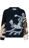 Munthe Women's Anchor Knit Long Sleeve Sweater In Blue In Black