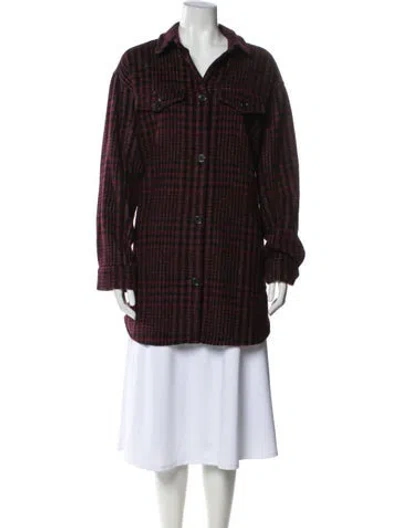 Pre-owned Munthe Wool Plaid Print Coat In Red