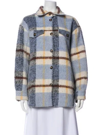 Pre-owned Munthe Wool Plaid Print Jacket In Blue