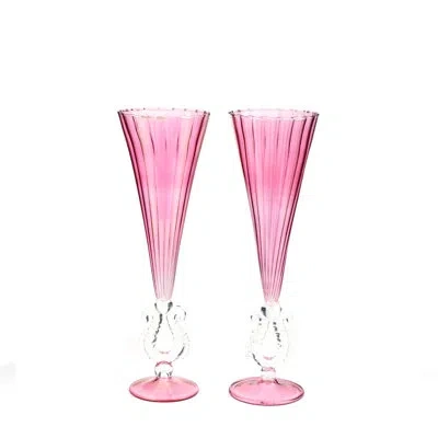 Murano Art Collection 2 - Piece 8oz. Glass Flute Stemware Set In Pink
