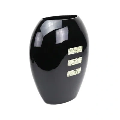 Murano Art Collection Bello Ceramic Vase Grey Pearl In Black