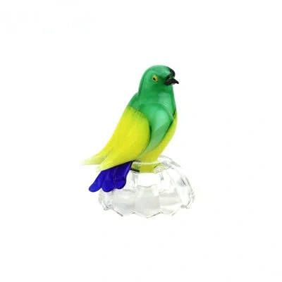 Murano Art Collection Bird On Clear Base In Blue;gold;clear