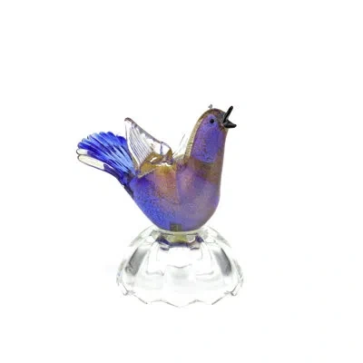 Murano Art Collection Bird On Clear Base In Blue;green;yellow;clear