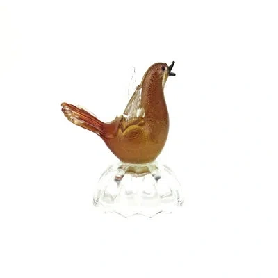 Murano Art Collection Bird On Clear Base In Red;gold;clear