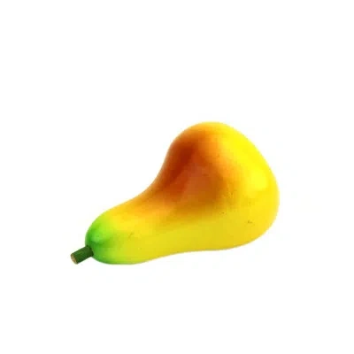 Murano Art Collection Decorative Hand Painted Wooden Pear In Yellow
