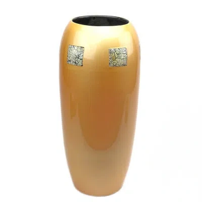 Murano Art Collection Eclipse 13.5'' Ceramic Table Vase In Yellow