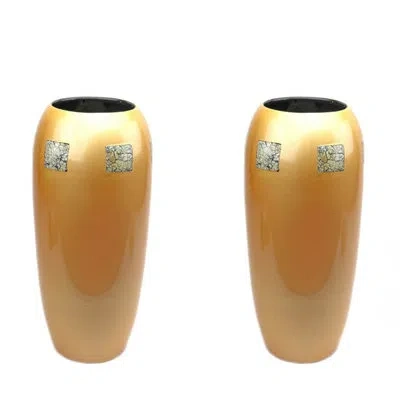 Murano Art Collection Eclipse Ceramic Vase Pair In Yellow