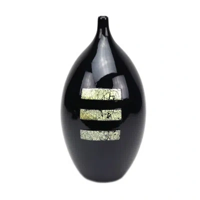 Murano Art Collection Elena White/black Ceramic Table Vase In Black;white