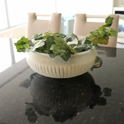 Murano Art Collection Glass Decorative Bowl In White/green In White;green