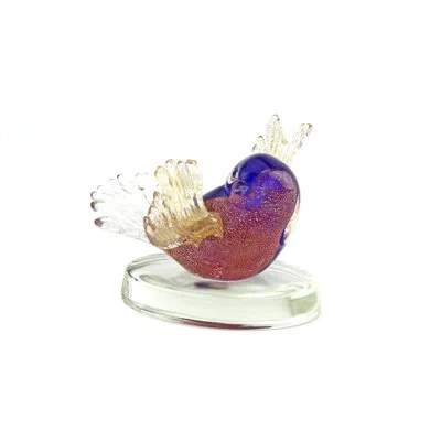 Murano Art Collection Murano Glass Bird On Clear Base In Blue;ruby