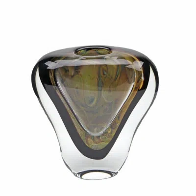 Murano Art Collection Murano Glass Calcedonia Damasco Vase In Brown,clear