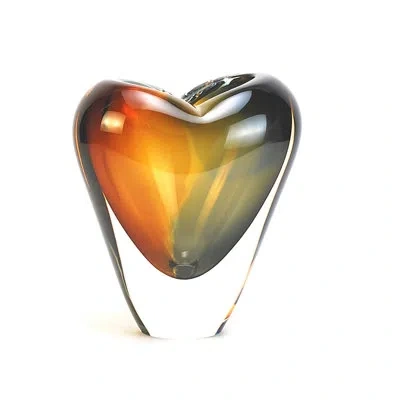 Murano Art Collection Murano Glass Design Cuore Crystal Vase In Amber,smoke