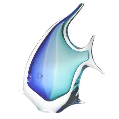 Murano Art Collection Murano Glass Design Tropical Fish In Aqua,blue