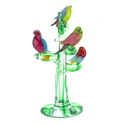 Murano Art Collection Murano Glass Tree With 4 Birds In Red,blue,green,clear