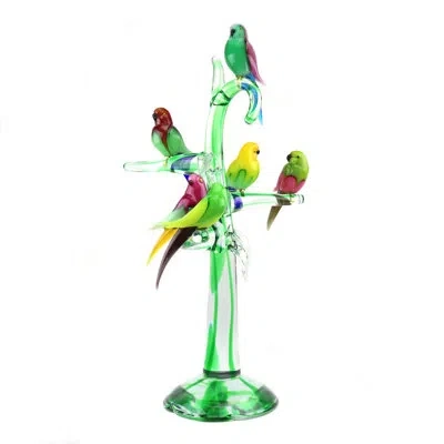 Murano Art Collection Murano Glass Tree With 6 Birds In Red,blue,green,clear