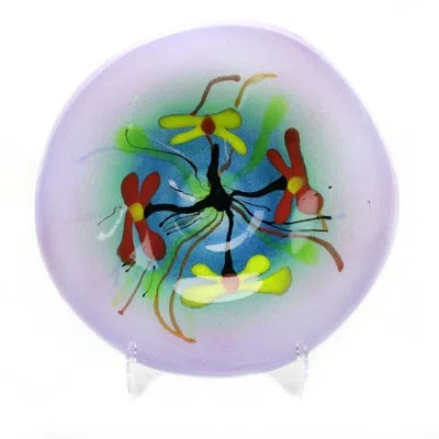 Murano Art Collection Napoli Glass Decorative Plate In Violet/blue/green In Blue;green;violet