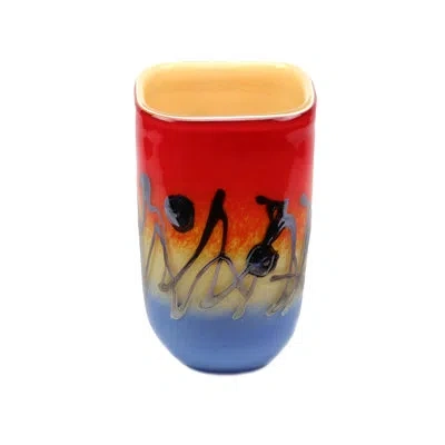 Murano Art Collection Odyssey Blue/orange 12'' Glass Table Vase In Blue;orange